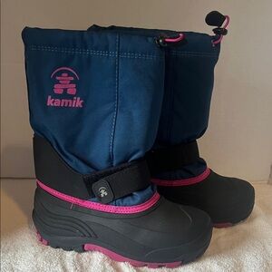 Kamik Navy and Black Snow Boots with Pink Highlights